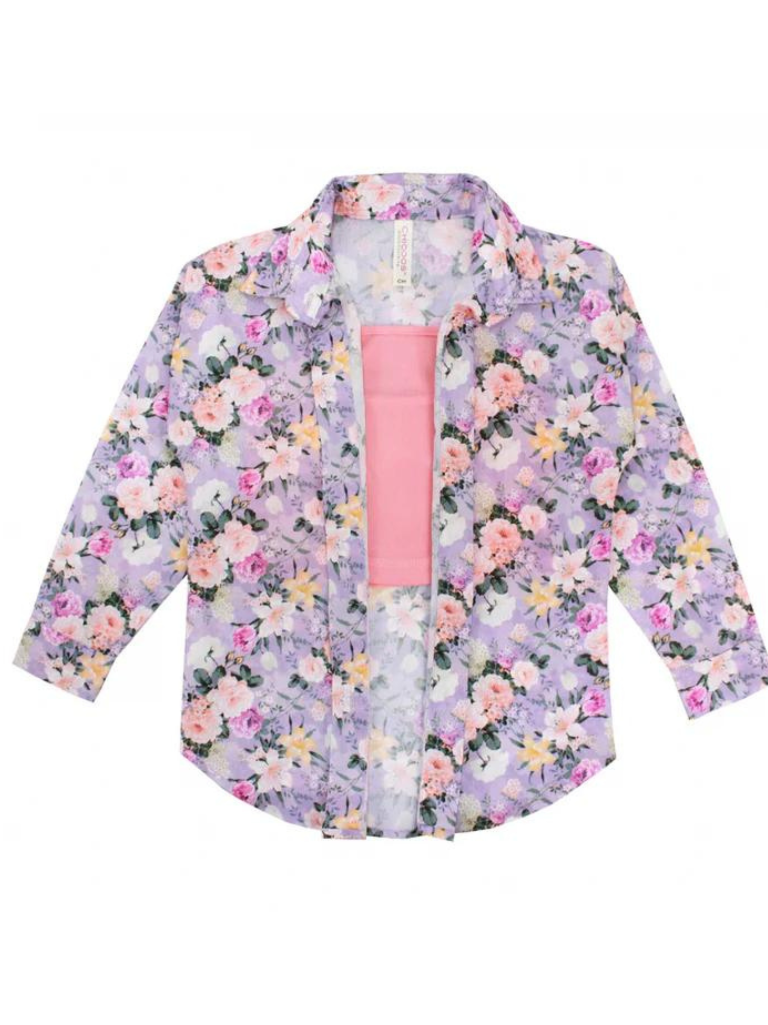 CAMISERO DE MANGA LARGA LILA CON FLORES PEQUEÑAS