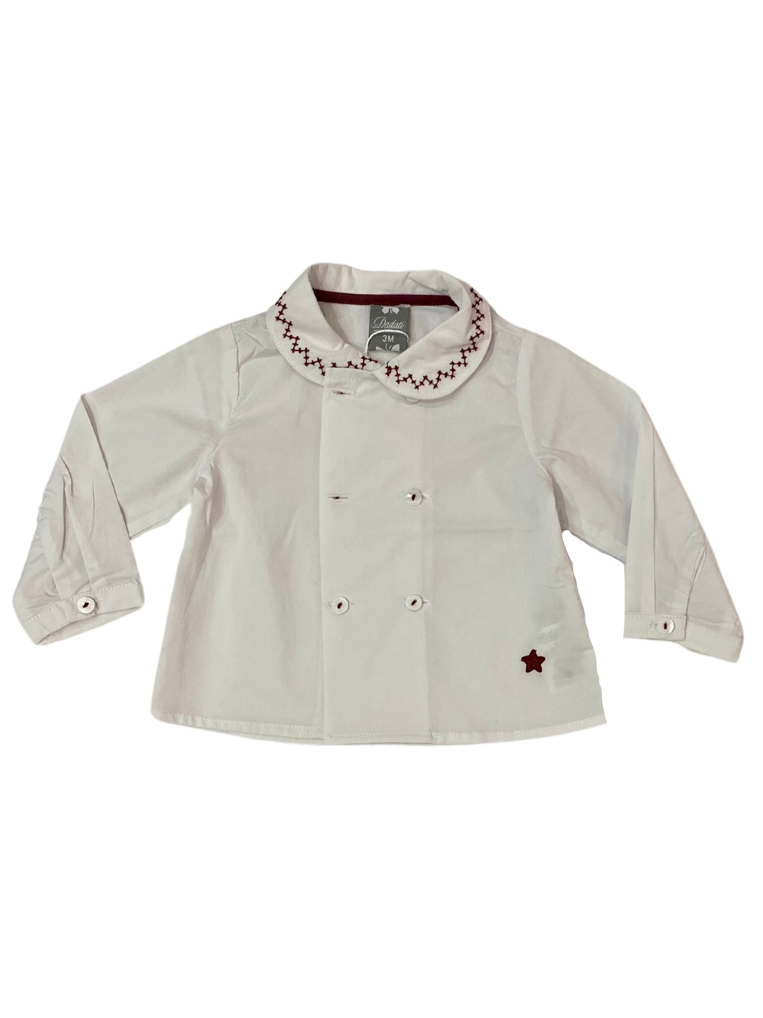 CAMISA BLANCA CON CUELLO BORDADO EN ROJO