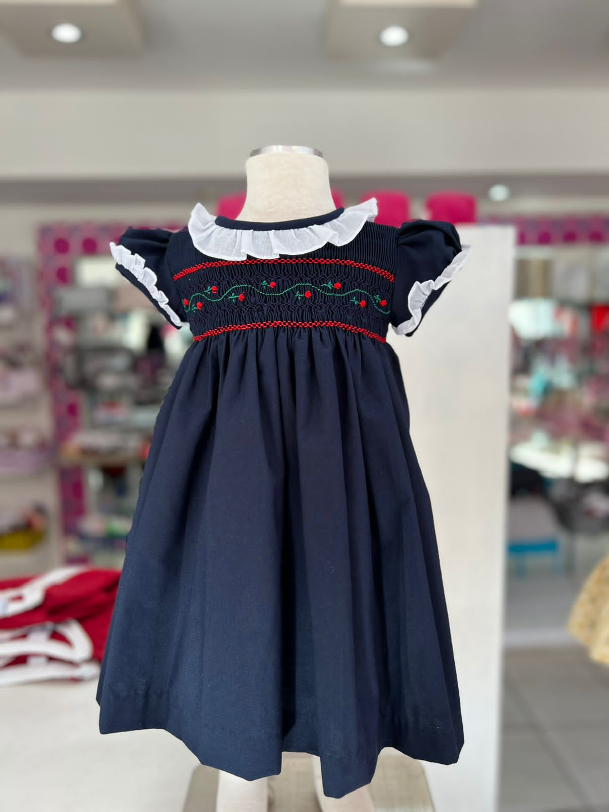 VESTIDO AZUL MARINO CON SMOCK